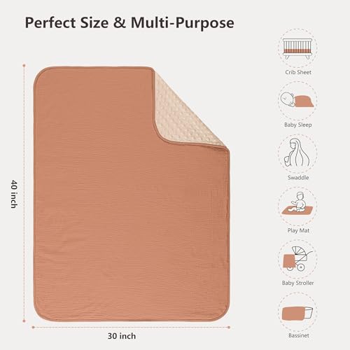 Image of Susurration Baby Blanket for Unisex Boys Girls, 2 Pack Soft Fluffy Crib Blankets with Muslin Cotton Front and Dotted Fleece Back, Receiving Blanket for Baby Newborn Infant, 30x40in, Beige Sun&Brown