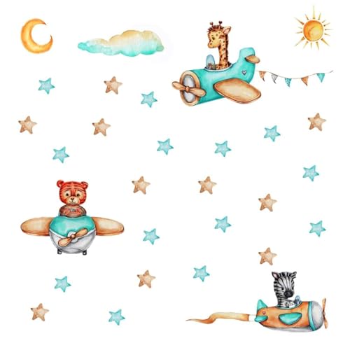 Vinilos decorativos animales y avión para habitación infantil