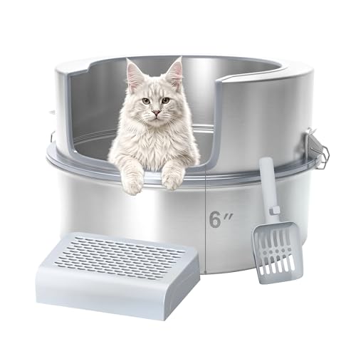 Arenero de Acero Inoxidable para Gato, Extra Grande con Tapa miniatura 1