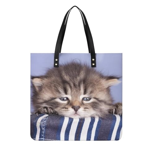 Sac à main shopper chaton endormi grand fourre-tout épaule pour femme