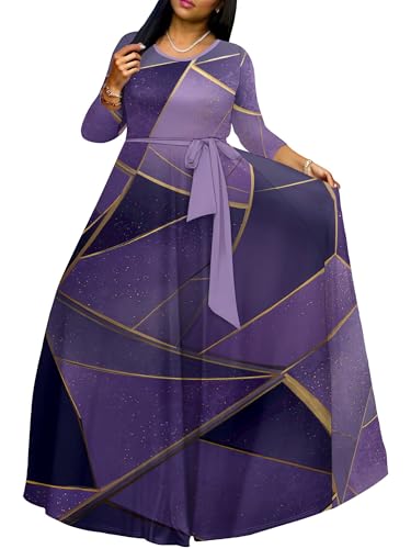 Image of PinkPatty Women's Long Sleeve Maxi Dress Plus Size Trendy Wedding Guest Dress with Pockets&Belt