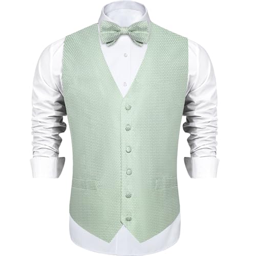 Image of DiBanGu Mens Paisley Suit Waistcoat,Silk Dress Vest and Bowtie Pocket Square Cufflinks with Lapel Pin Set for Wedding Tuxedo