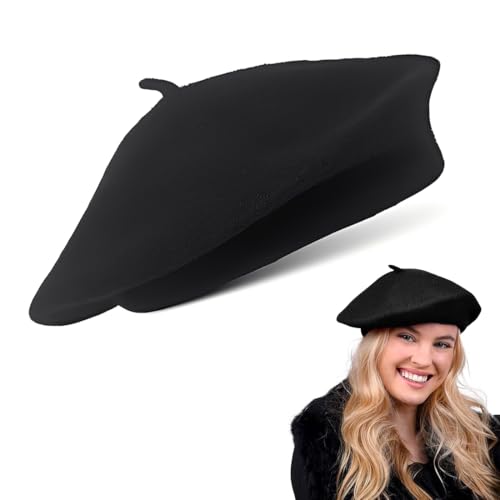 YAZWUR Boina de Estilo Fieltro (1 pieza), Gorra, Sombrero, Gorro, Francia, Artista, Pintor, Tocado, Accesorio, Disfraz, Carnaval, Fiesta de Disfraces, Boina Negro