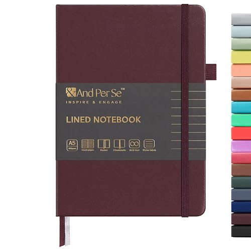 &And Per Se Lined Journal Notebook, 160 Pages, A5 5.7 x 8 inches College Ruled Thick Paper Notebook Journals for Writing, Hardcover Notebooks for Women Men Office School (1 Pack, Dark Red)