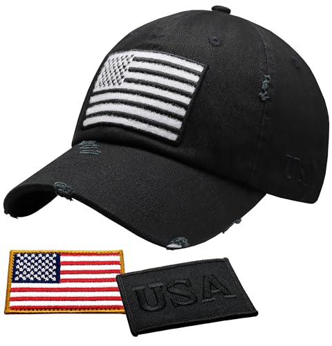 Image of Antourage American Flag Unisex Baseball Hat for Men and Women | USA Flag Mesh Snapback Flat Visor Cap + 2 Patriotic Patches