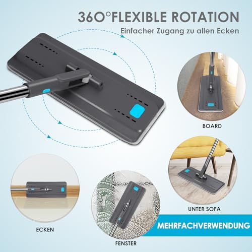 OZD Wischmopp Set mit Eimer, Bodenwischer Set mit Auswringfunktion, Flachmopp mit 141cm...