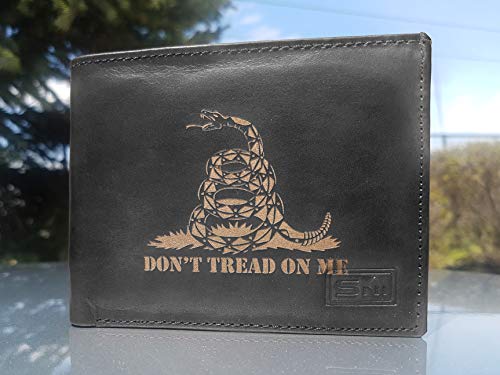 Don't Tread On Me Rattlesnake Genuine Cowhide Leather Laser Engraved Engraving Slimfold Mens Large Capacity Luxury Wallet Purse Minimalist Sleek and Slim Black Credit Card Holder Organizer 14 Pockets2