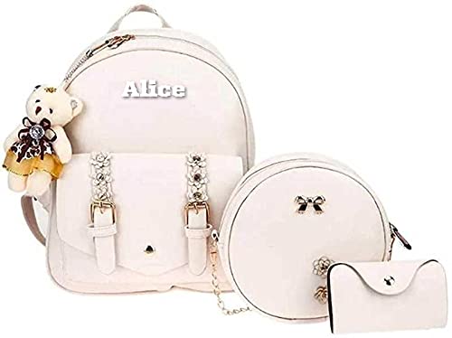 3Pcs Fashion Cute Mini (Small Size) Leather Backpack Sling & Pouch Set For Women & Girls Rakhi Gift For Sister (Off White)-image-36
