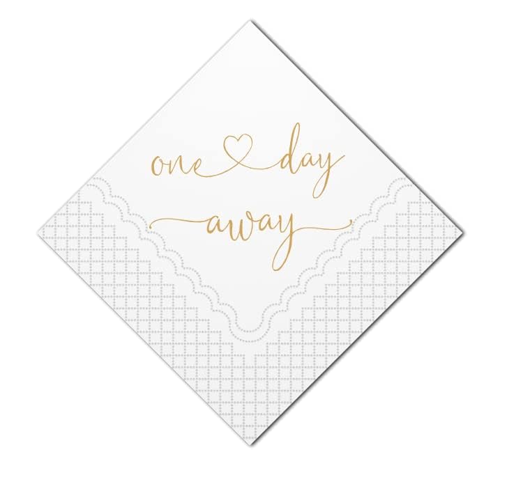 Geloar One Day Away Rehearsal Dinner Cocktail Napkins, One Day Away Party Supplies Paper Napkins in Bulk for Rehearsal Dinner Wedding Beverage Table Decorations 2-Ply, 5x5 Inches (50, Gold)