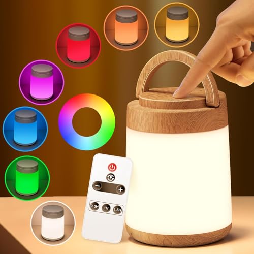 Image of One Fire Night Light for Nursery, 10 Colors Dimmable Baby Night Lights for Nursery,1800mAh Rechargeable Lamp for Kids Lamp,Remote+Timer Kids Lantern,Portable Night Light for Baby Light Wood Grain