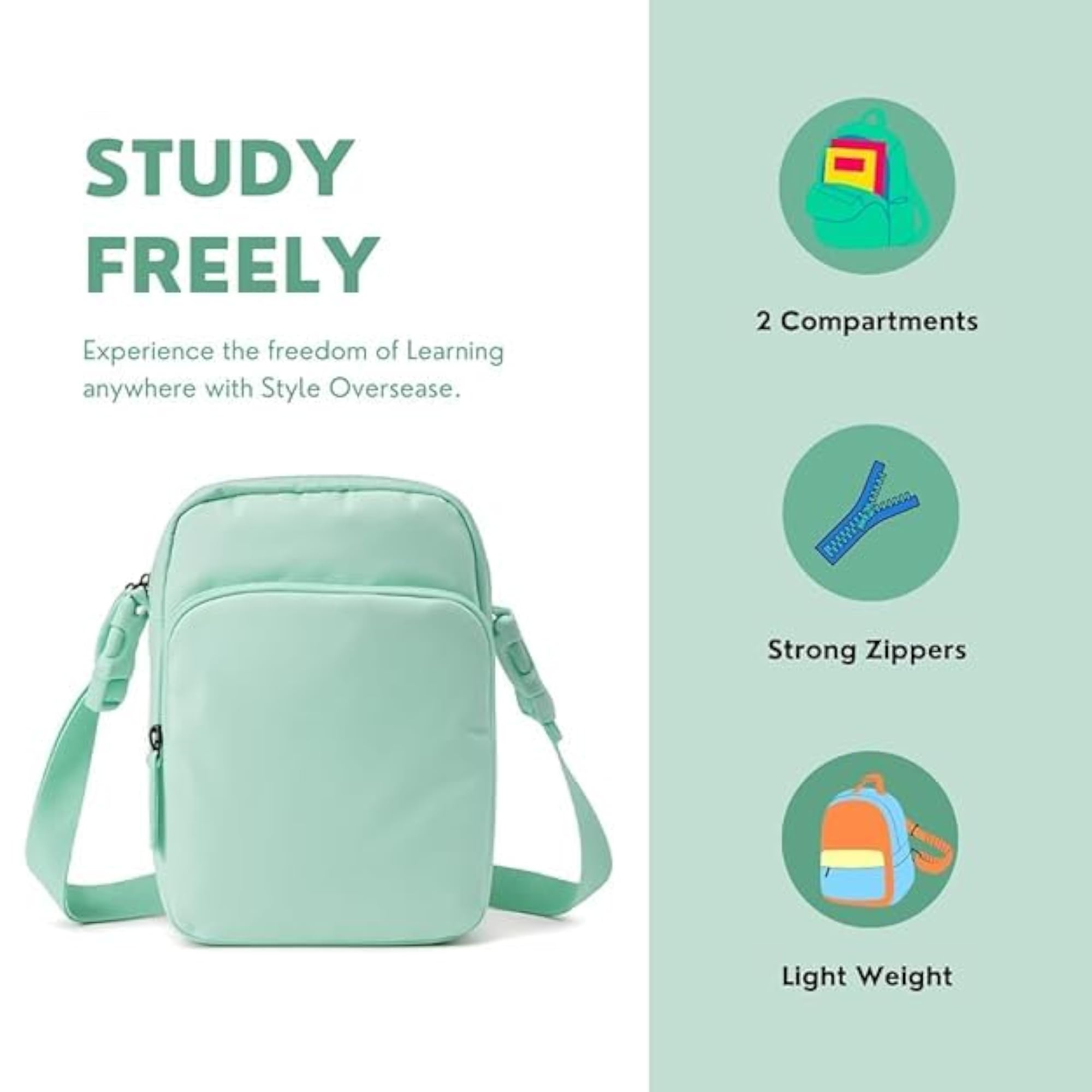 Overseas Compact Crossbody Messenger Bag, Mint Green