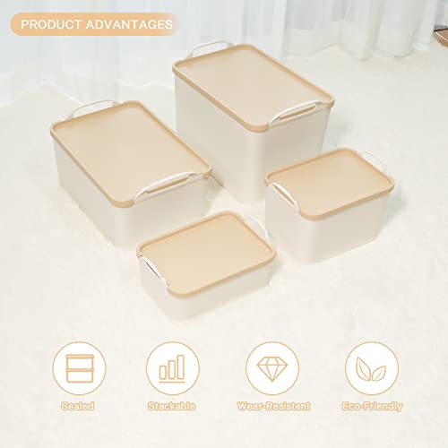 Anminy Lidded Plastic Storage Bins Set White Desk Basket Box Cube Drawer Organizer Kitchen Food Container With Handles Removable Lids For Cosmetic Makeup Bathroom Countertop Dresser - 2 Medium 3 Small #TOP2