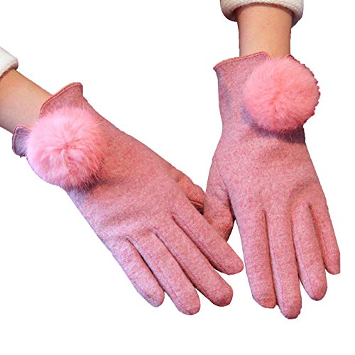 FOLDING Gloves Women's Winter Gloves Warm Lining Mittens- Cozy Wool Knit Thick Gloves Novelty Mittens Winter Cold Weather Accessories (Color : Pink)
