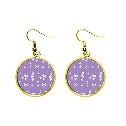 Pendientes de notas musicales moradas y blancas con gota dorada para mujer elegante
