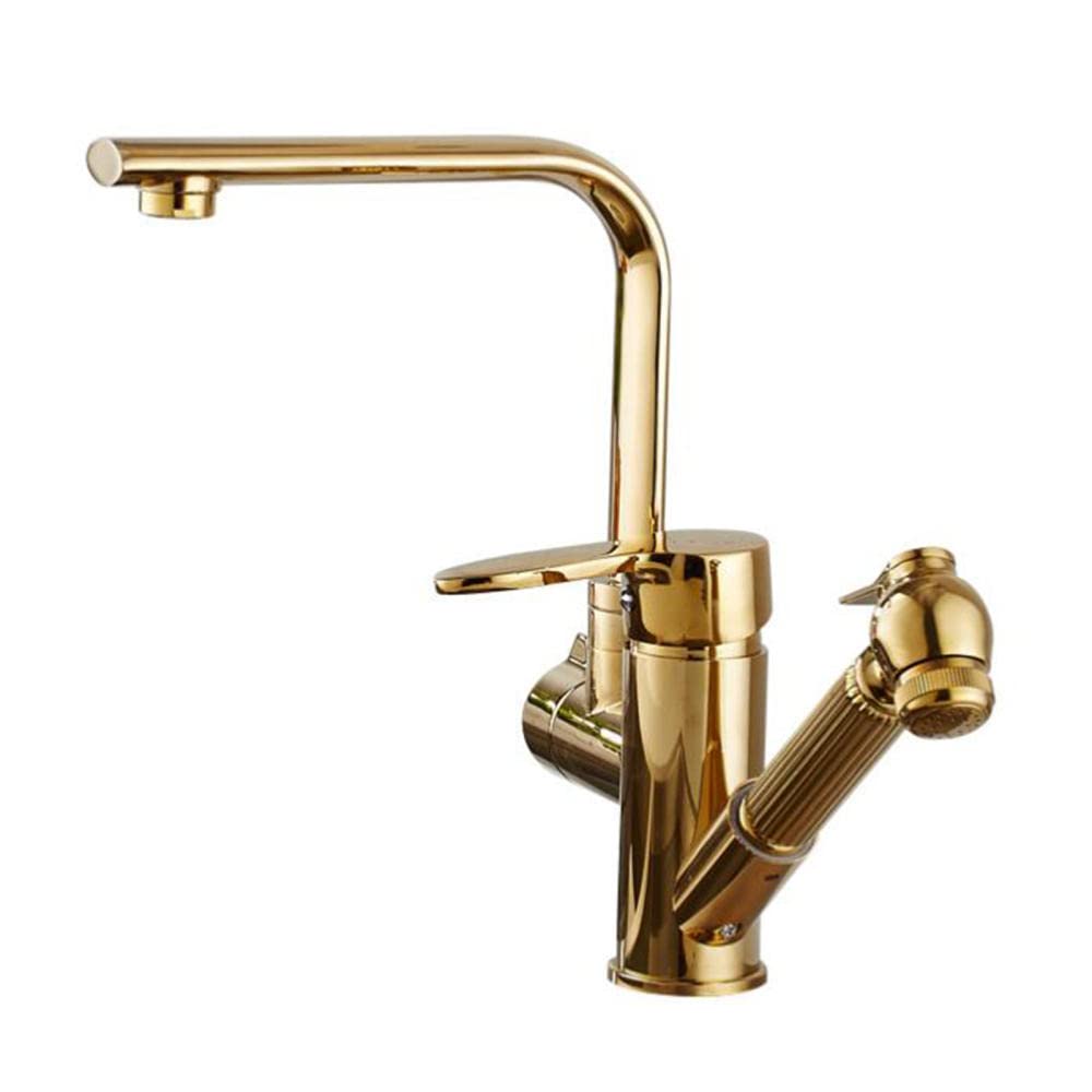 Robinet de cuisine en laiton mitigeur évier douchette extractible pistolet or rotatif