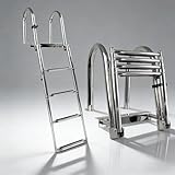 Xinkunmarine Boat Ladder 4 Step, 316 Stainless Steel Marine Grade Telescoping Folding Swim Ladder, Rear Entry Dock Ladder with Handrails Extra Wide Steps 600lbs Load Capacity for Pontoon Boat