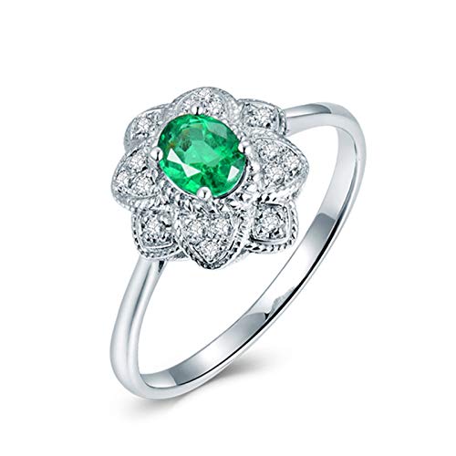 Anillo Compromiso Mujer Oro Blanco de 18K, Anillos Mujer 0.3ct Esmeralda Diamante Anillos Joyería de San Valentín Talla 17