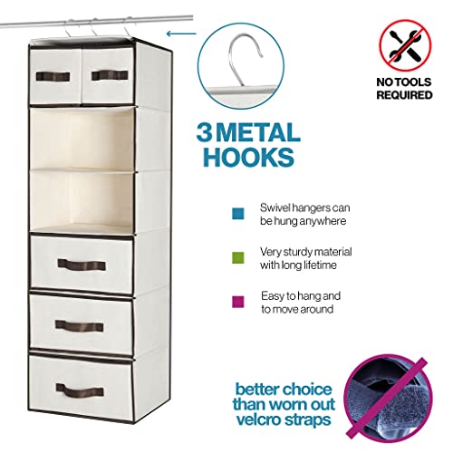 Lovotex 6 Shelf Hanging Closet Organizer with Drawers 6 Shelves Organizers and Storage Drawer for Clothes, Sweater, Towels 43" H 13.5" W 12.3" D - Thumbnail 2