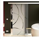 Made in Germany SoftClose Schiebetür aus Glas 1025x2050 mm  Circle-Design (C) Levidor® EasySlide-System komplett Laufschiene und Muschelgriffen für Innenbereich  ESG-Sicherheitsglas