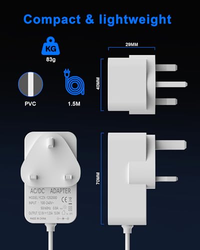 Binamao 12V 1.25A 15W Power Supply Charger Compatible with Echo Dot (3rd/4th/5th Gen) Echo Dot with 3/4 Gen Echo Dot Kids Edition 3/4 Gen Echo Show 5 (1/2Gen) Echo Spot Fire TV Cube, 1.5M Cord - White - Image 6