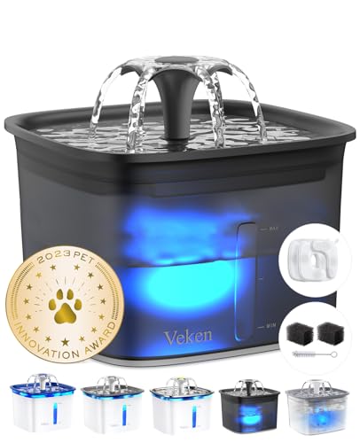 Veken Innovation Award Winner 95oz/2.8L Pet Fountain, Automatic Cat Water Fountain Dog Water Dispenser with Replacement Filters for Cats, Dogs, Multiple Pets (Space Black, Plastic)