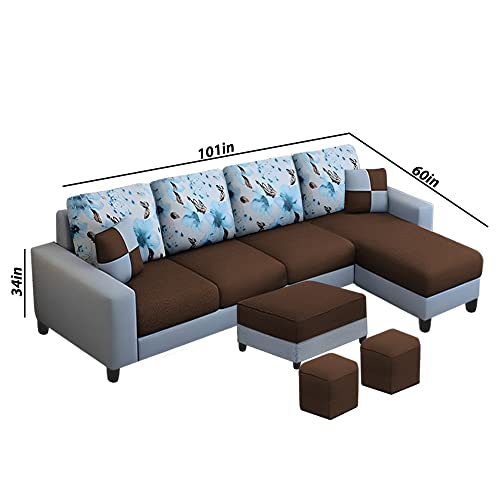 Image of Orland 8 Seater RHS L Shape Sofa with Center Table & 2 Puffy | Color - (Brown Grey Fabric)