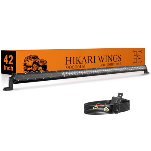 HIKARI WINGS 2026 New 42 Inch LED Light Bar 90 000LM Off Road 90W Spot Flood Combo Beam IP68 Waterproof with 12V/24V Wiring Harness Kit for Driving Truck Pickup SUV ATV UTV