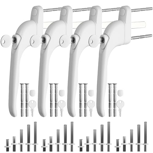 Neoteck 4 manijas de ventana en línea universales Espag con cerradura de doble acristalamiento, adecuadas para todas las ventanas y puertas de balcón comunes