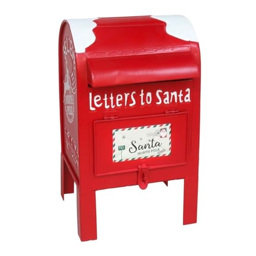 Tradineur - Buzón Americano Navideño - Diseño nevado - Fabricado en Plástico - Figura Decorativa - 28 x 16 x 17 cm - Color Rojo