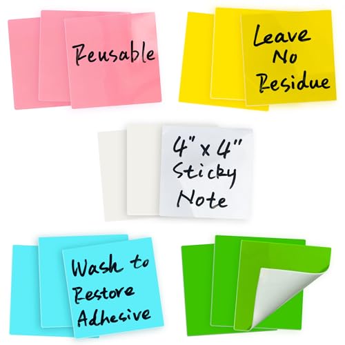 Mr-Label – 15-Pack 4"x4" Reusable Dry Erase Self-Sticky Notes – Multi Color Washable Post It Notes – Versatile Quick Memo Note Pads (5 Colors, 15pcs)