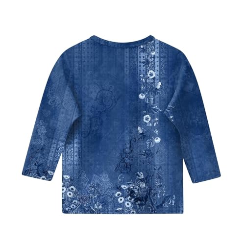 Girls Summer 3/4 Length Sleeve Tops Crew Neck Shirt Casual Floral Graphic Tee Toddler Soft Loose Fit Blouse Kids Clothes2