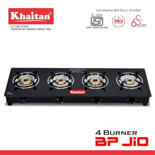 Khaitan 4B BP JIO Black Glass Manual Gas Stove (4 Burners) - Image 4