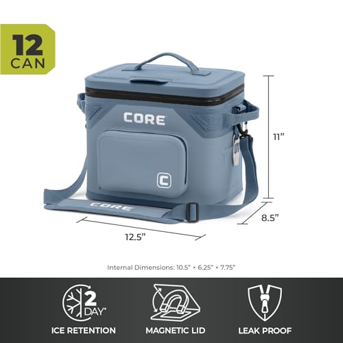 Image of CORE Magnetic Leak Proof Soft Cooler with Waterproof Zipper | Insulated Bag Portable Ice Chest Box | Best Soft Cooler for Food & Beverages for Tailgating, Car Camping, Travel, and Family Beach Picnics