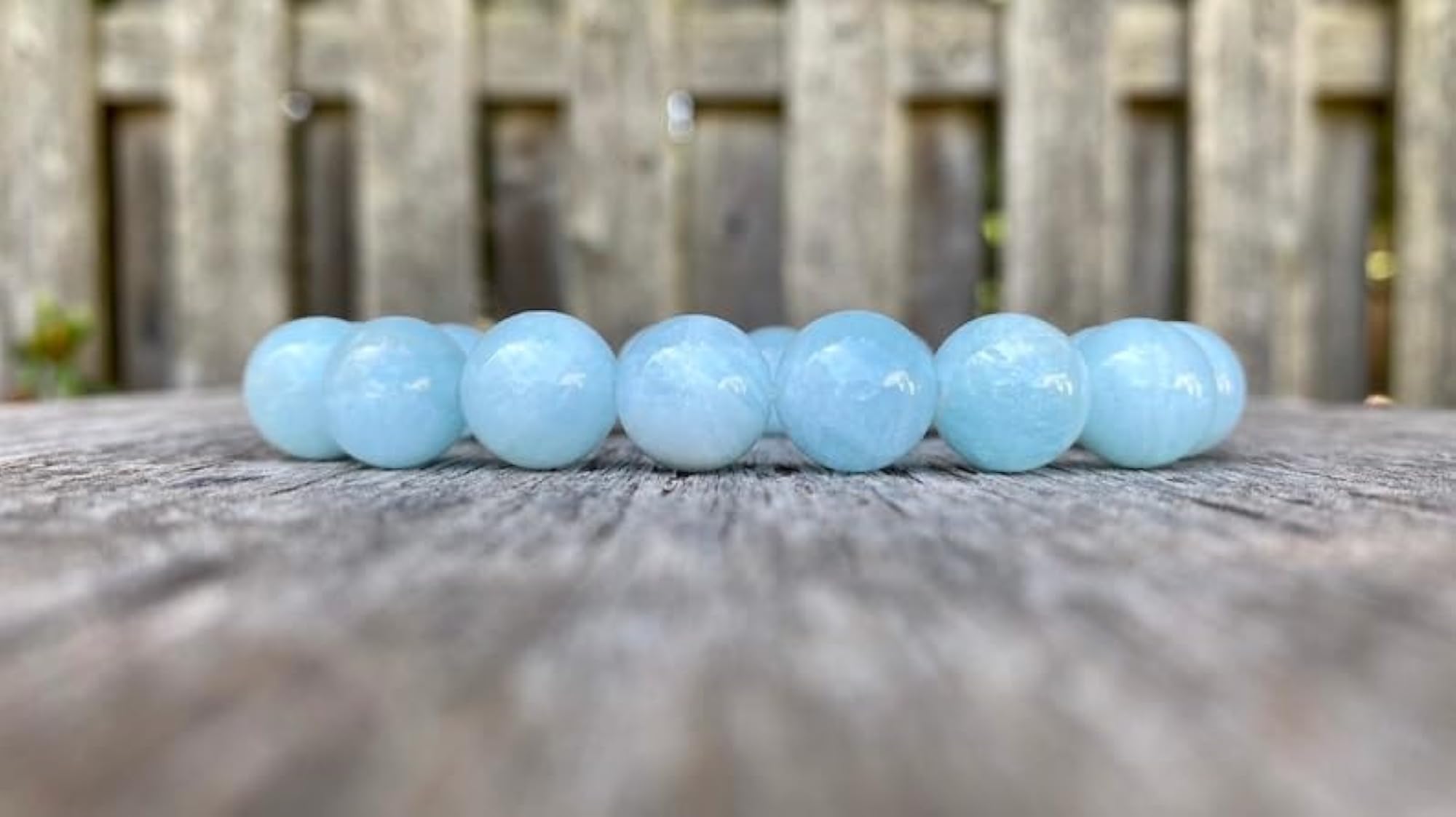 Natural Aquamarine 12mm Smooth Cut Beads Gemstone Stretch Bracelet