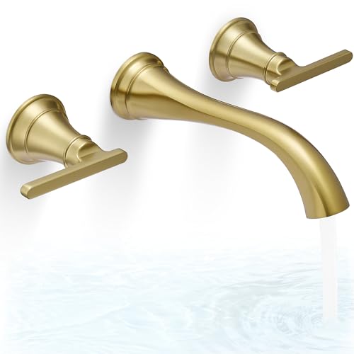 HOIGY Wall Mount Tub Faucet High Flow Solid Brass Brushed Gold Bathtub Faucet 2 Handles Tub Filler with 8 Spout Reach Rough-in Valve Included