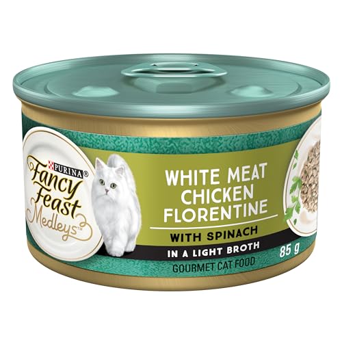 Fancy Feast Medleys Wet Cat Food, White Meat Chicken Florentine – 85 g Can (24 Pack)