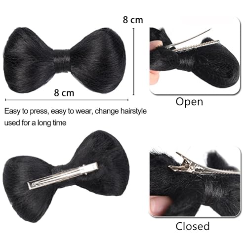 Ncozwo 2 Pcs Bowknot Hair Bun Hair Pieces Small Hair Bow Bun Hair Barrette For Women Natural Black Synthetic Fake Hair Scrunchies Extensions Hairpieces Hair Bun Clip Styling Hair Accessories thumb #6