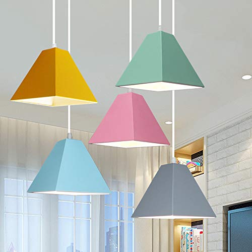 Chandelier Suspendu Nordique Jaune | Luminaire Géométrique Polygonal de Chambre