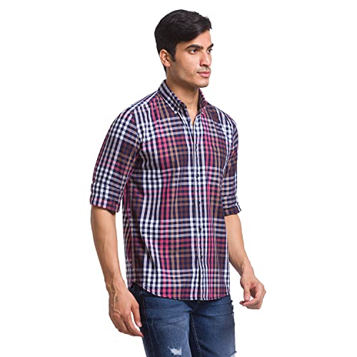 Image of Parx Green Checks Slim Fit Casual Shirts for Men