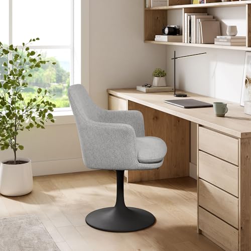 In Black Light Gray &ndash; Rotating Woven Heathered Fabric Accent Chair With Arms &ndash; 360&deg; Swivel Barrel Chair With Pedestal Base &ndash; Office Desk Chair