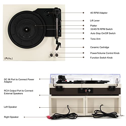 LP&No.1 Wireless Turntable with Stereo Bookshelf Speakers, Retro Record Player with Wireless Playback, 3 Speed Belt-Drive Vintage Turntable with Auto Off, Milk White - Les Beatles, Paul McCartney, John Lennon, RIngo Starr, George Harrison LP&No.1 Wireless Turntable with Stereo Bookshelf Speakers, Retro Record Player with Wireless Playback, 3 Speed Belt-Drive Vintage Turntable with Auto Off, Milk White – Image 3