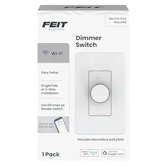 Feit Electric Smart WiFi Rotary Dimmer Switch, Single-Pole/3-Way/4-Way, Works with Alexa & Google Assistant, TRIAC Dimming, EZ Bluetooth Pairing, App Control, Neutral Wire Required, DIM/Rotary/WiFi