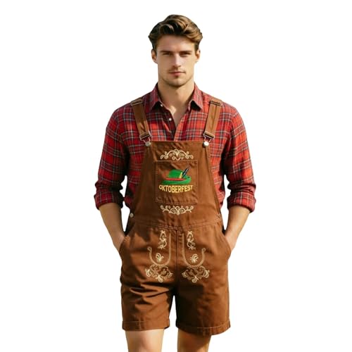 Pantalon en cuir avec bretelles Oktoberfest pour déguisement homme bavarois