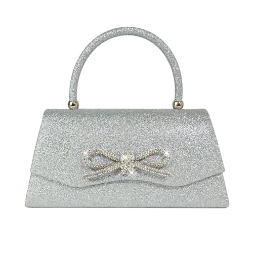 Trisapu Womens Evening Bag Sparkly Bow Clutch Purse Wedding Party Purses Glitter Rhinestone Cocktail Prom Handbags Silver