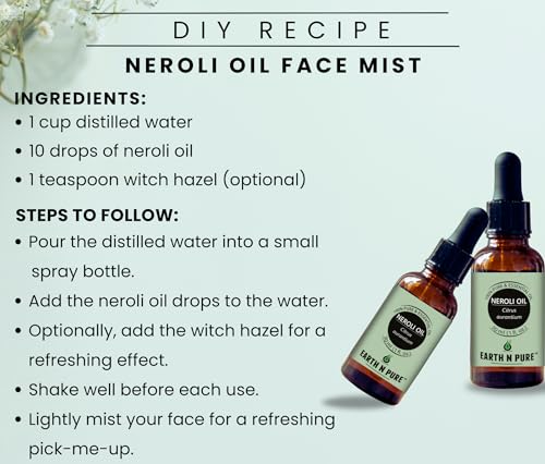 Image of Earth N Pure Neroli Essential Oil Natural and Therapeutic Grade with Glass Dropper 30 ml