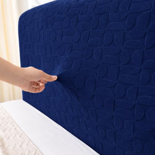 Image of HOMETHREADS Stretchable Lycra /Velvet Headboard Cover | Soft, Dust-Proof & Wrinkle-Resistant Bed Back Protector | Fits Leather, Wooden & Fabric Bedsides (Navy, 90x65Cm)