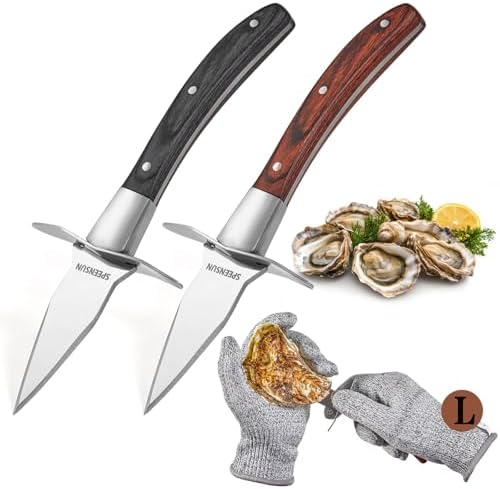 Oyster Shucking Knife,Oyster Shucker,2 Set Sturdy Sharpness Oyster Knife With Comfort Wood-handle,Oyster Shucking Kit With 1 Pairs Of Level 5 Protection Cut-resistant Gloves(L) For Oyster Clam