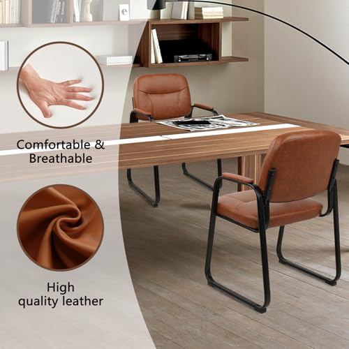 Image of CLATINA Leather Guest Chair with Padded Arm Rest for Reception Meeting Conference and Waiting Room Side Office Home Black with Sled Base 4 Pack