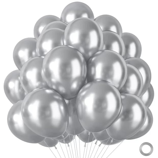 Metallic Silver Balloons 100 Pack, Strong Thicken Silver Birthday Balloons With Round Latex Helium Metallic Balloon For Men Boys Birthday Baby Shower Anniversary Graduation Party Decorations,12 Inch — image 1