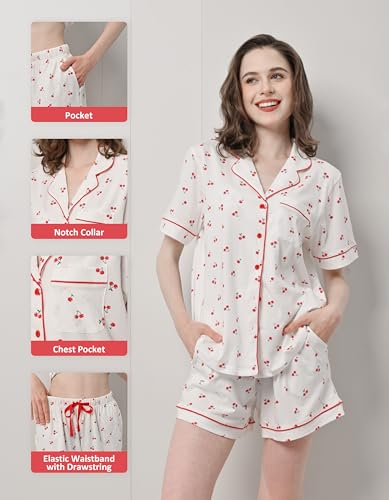 Image of NAP BOUND 100% Cotton Pajamas for Women Sets 2 Pieces Pjs Button short sleeves with Pockets Soft Sleepwear Loungewear XS-XXL